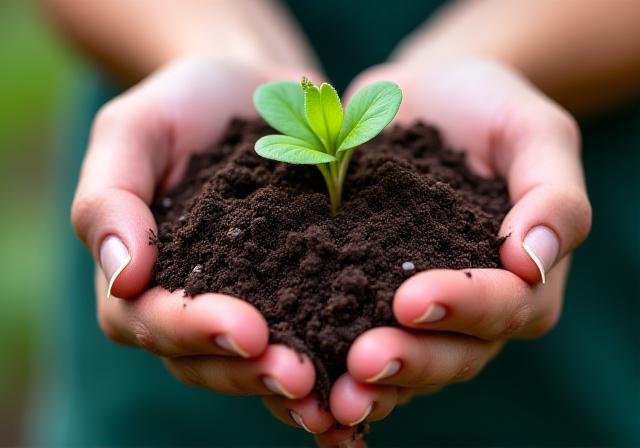 Organic gardener working with rich dark soil